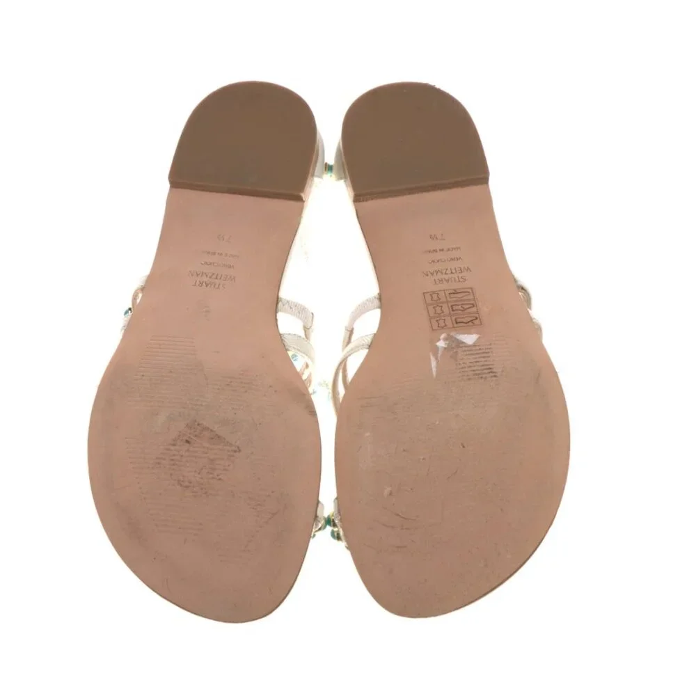 Stuart Weitzman White and Gold Sandals with Ankle Straps - Picture 5 of 5